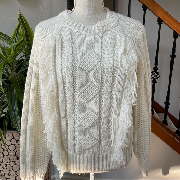 Anthropology Elsamanda Wool & Alpaca Fringed Sweater Italian Made NWT Size: L - Picture 2 of 7